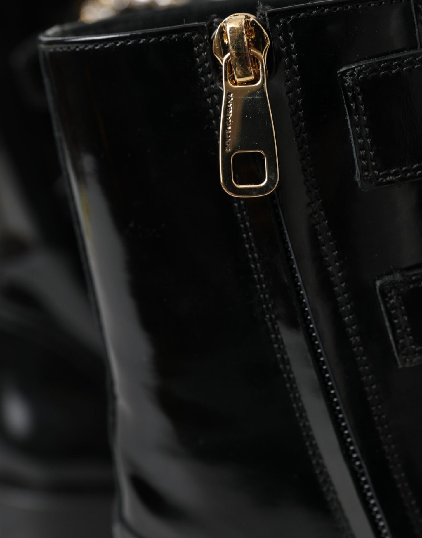 - Black Leather Crystal Buckles Boots Shoes