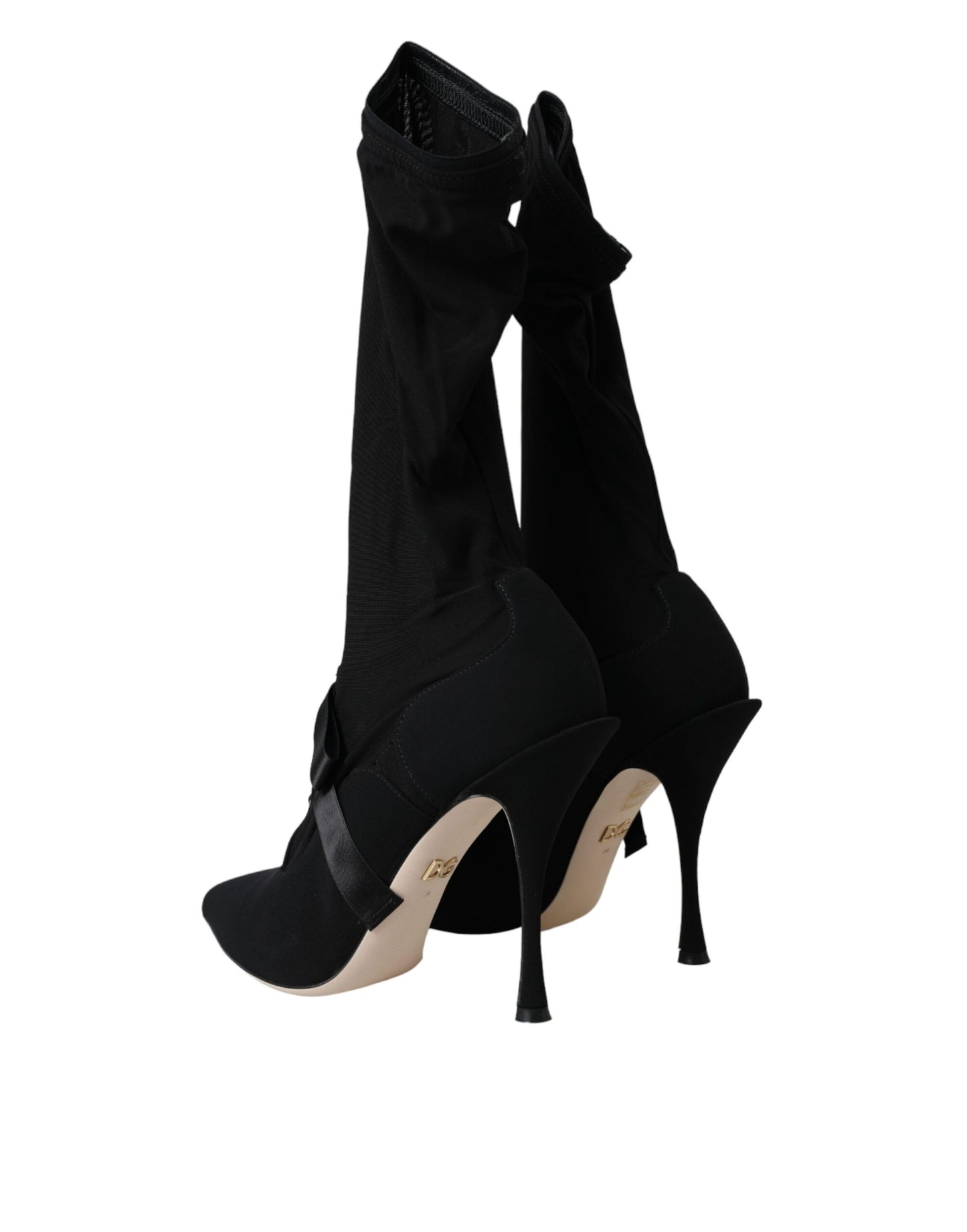 - Black Stiletto Heels Mid Calf Boots Shoes
