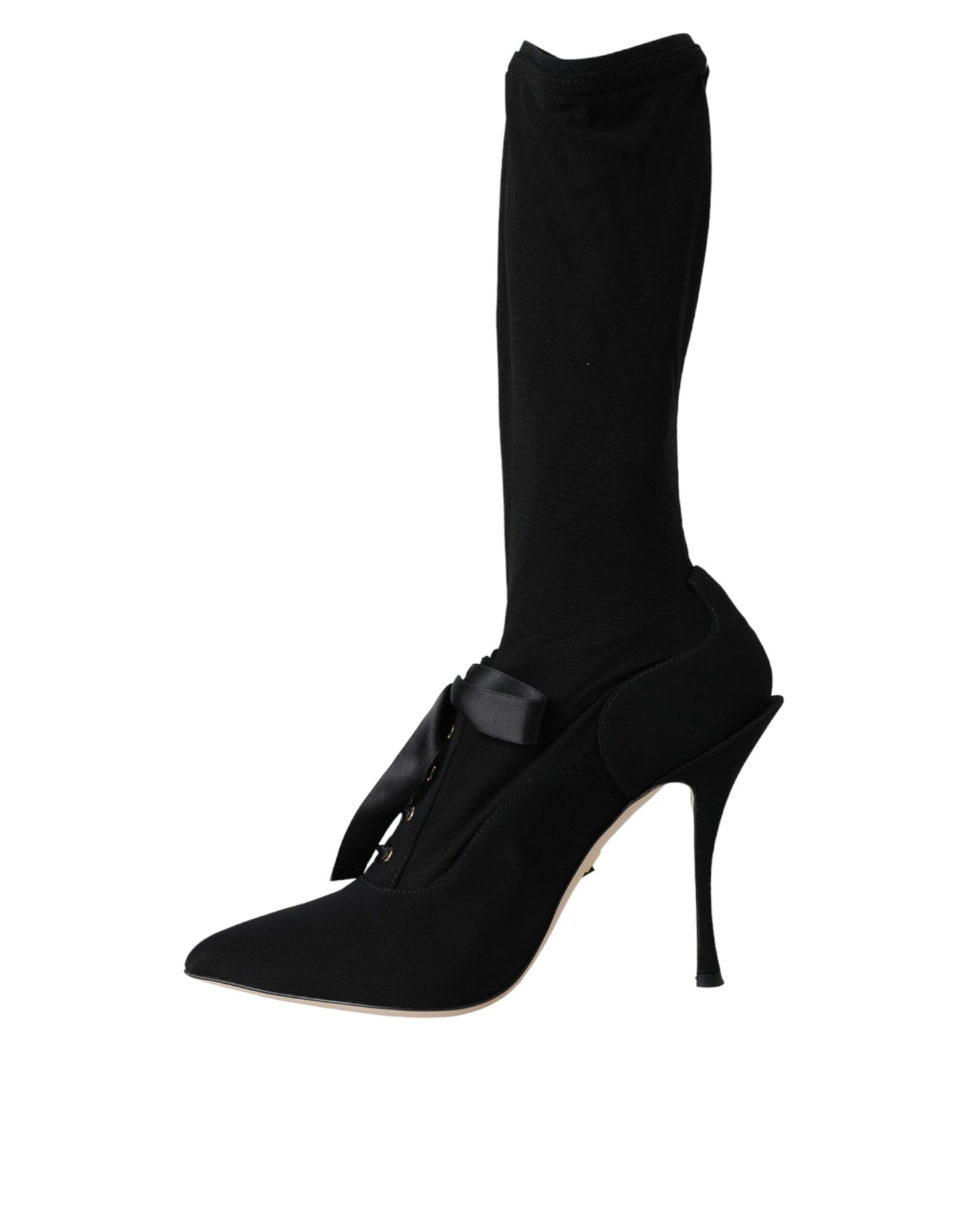 - Black Stiletto Heels Mid Calf Boots Shoes