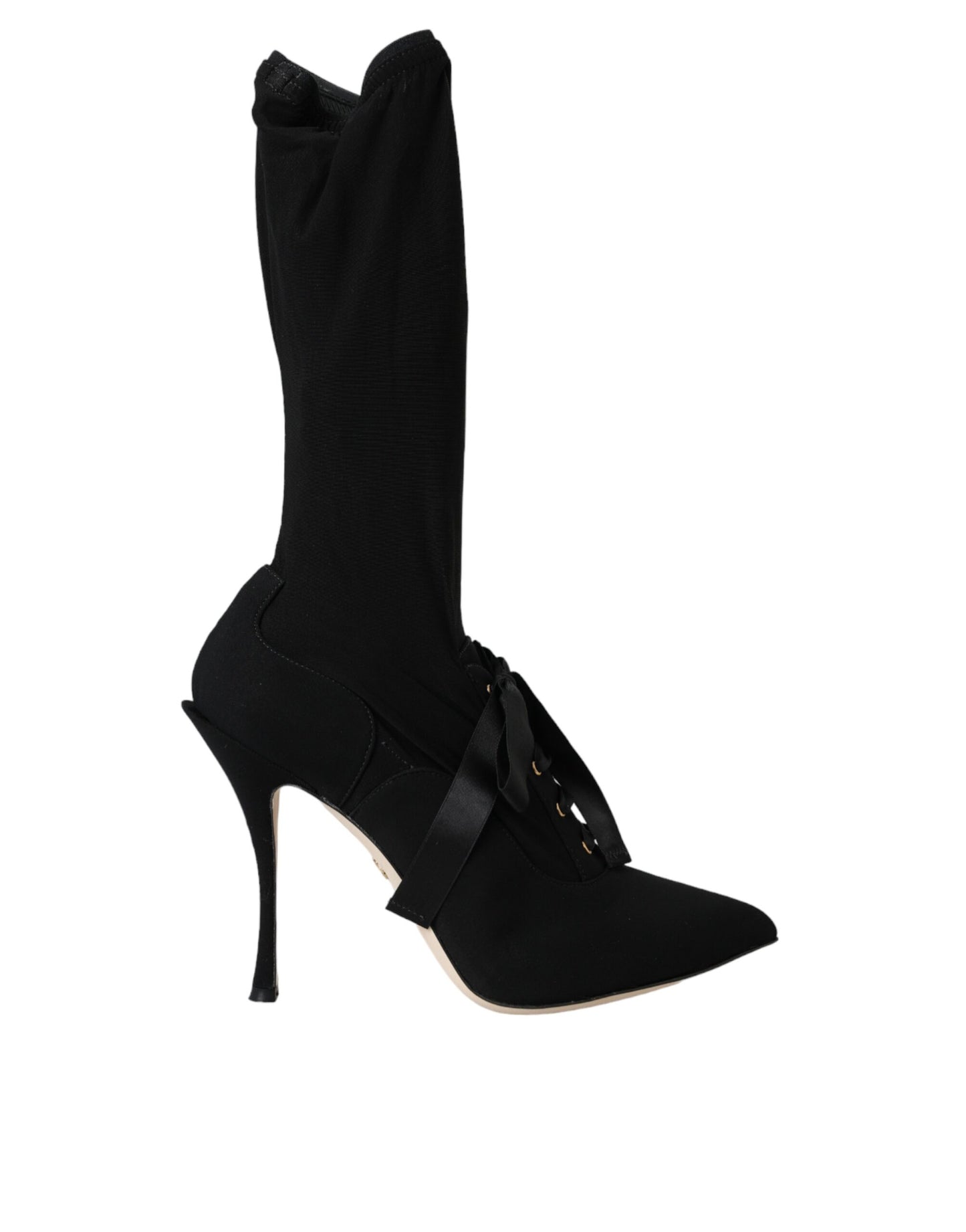 - Black Stiletto Heels Mid Calf Boots Shoes