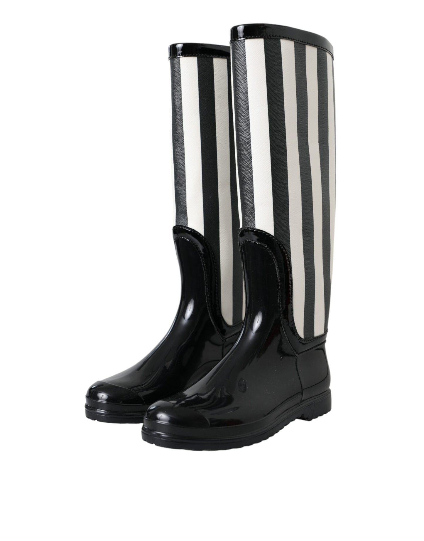 - Black Rubber Knee High Flat Boots Shoes
