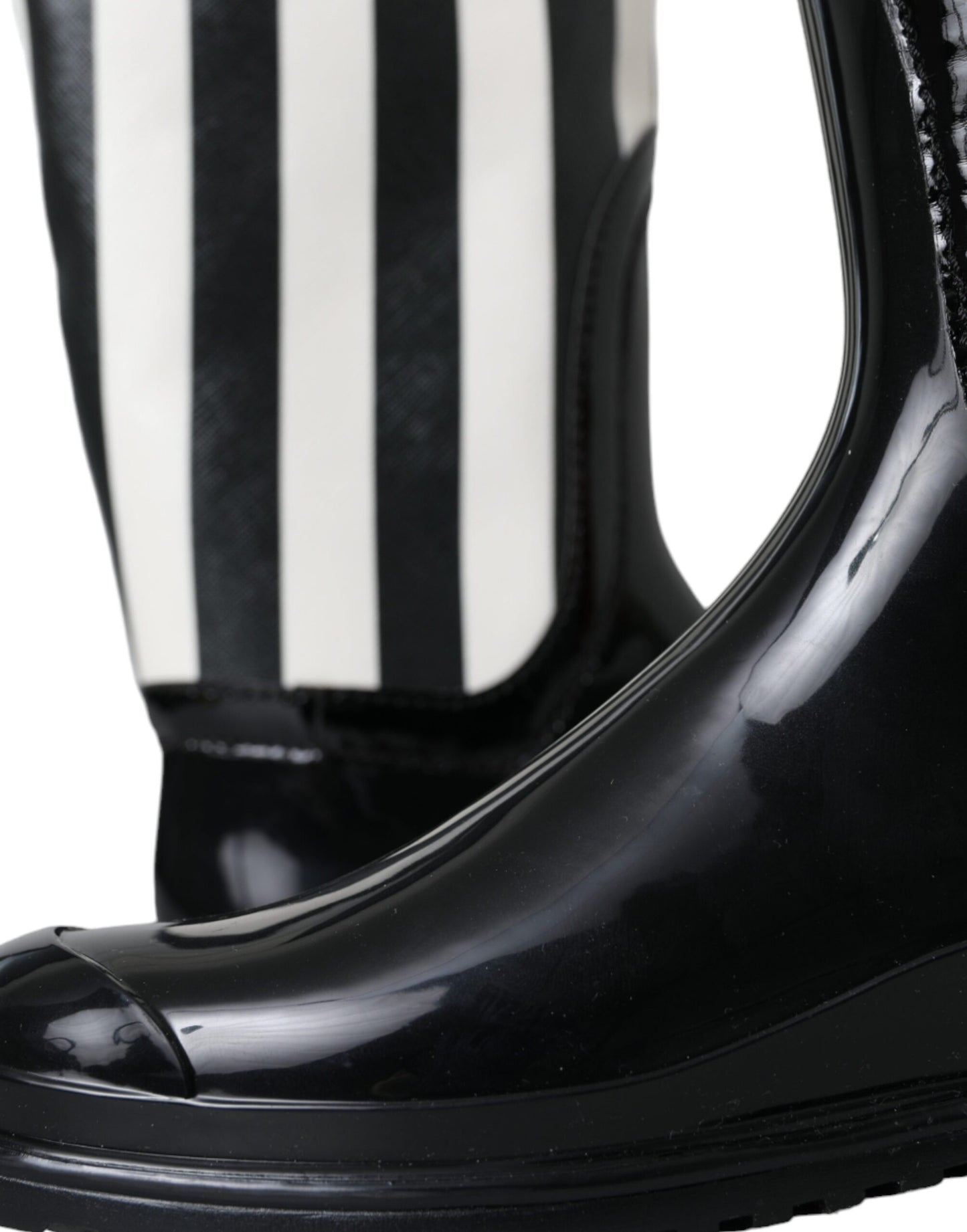 - Black Rubber Knee High Flat Boots Shoes
