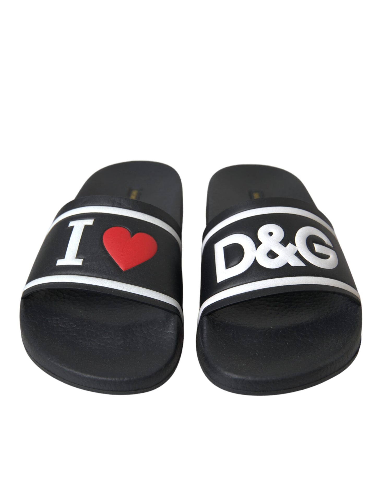 - Black Leather I Love D&G Sandals Slides Shoes