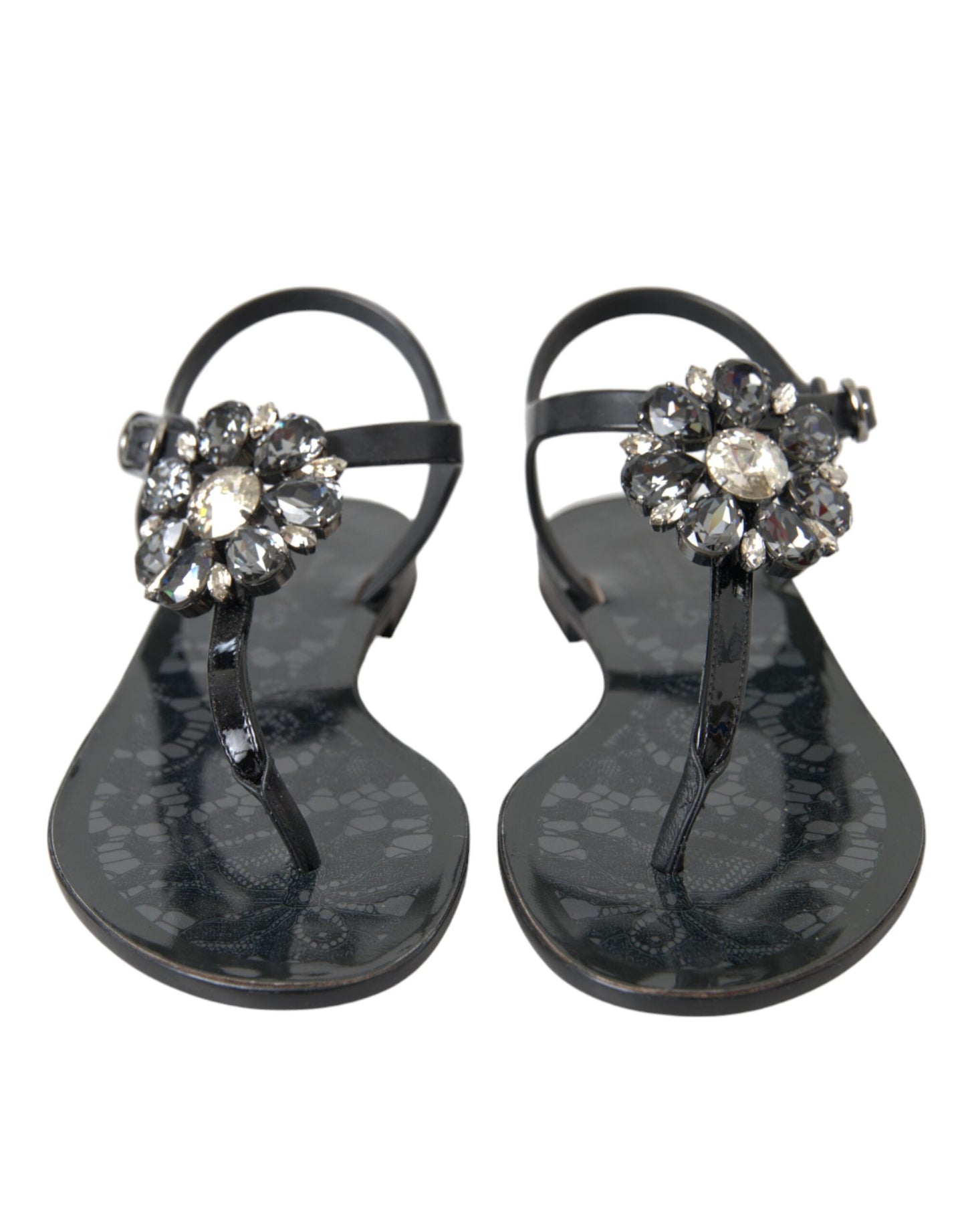 - Black Crystal Flats Sandals Flip Flops Shoes