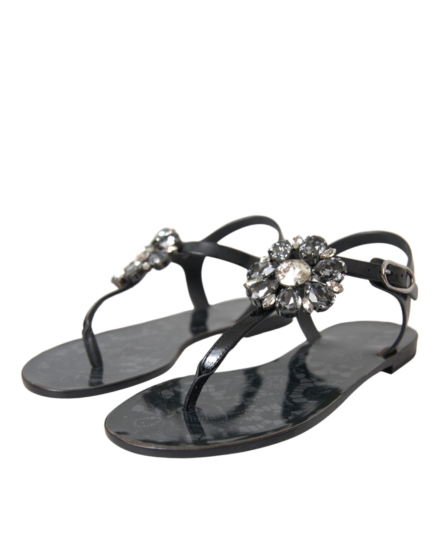 - Black Crystal Flats Sandals Flip Flops Shoes