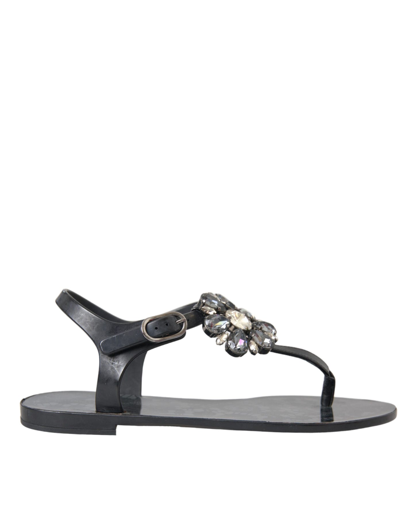 - Black Crystal Flats Sandals Flip Flops Shoes