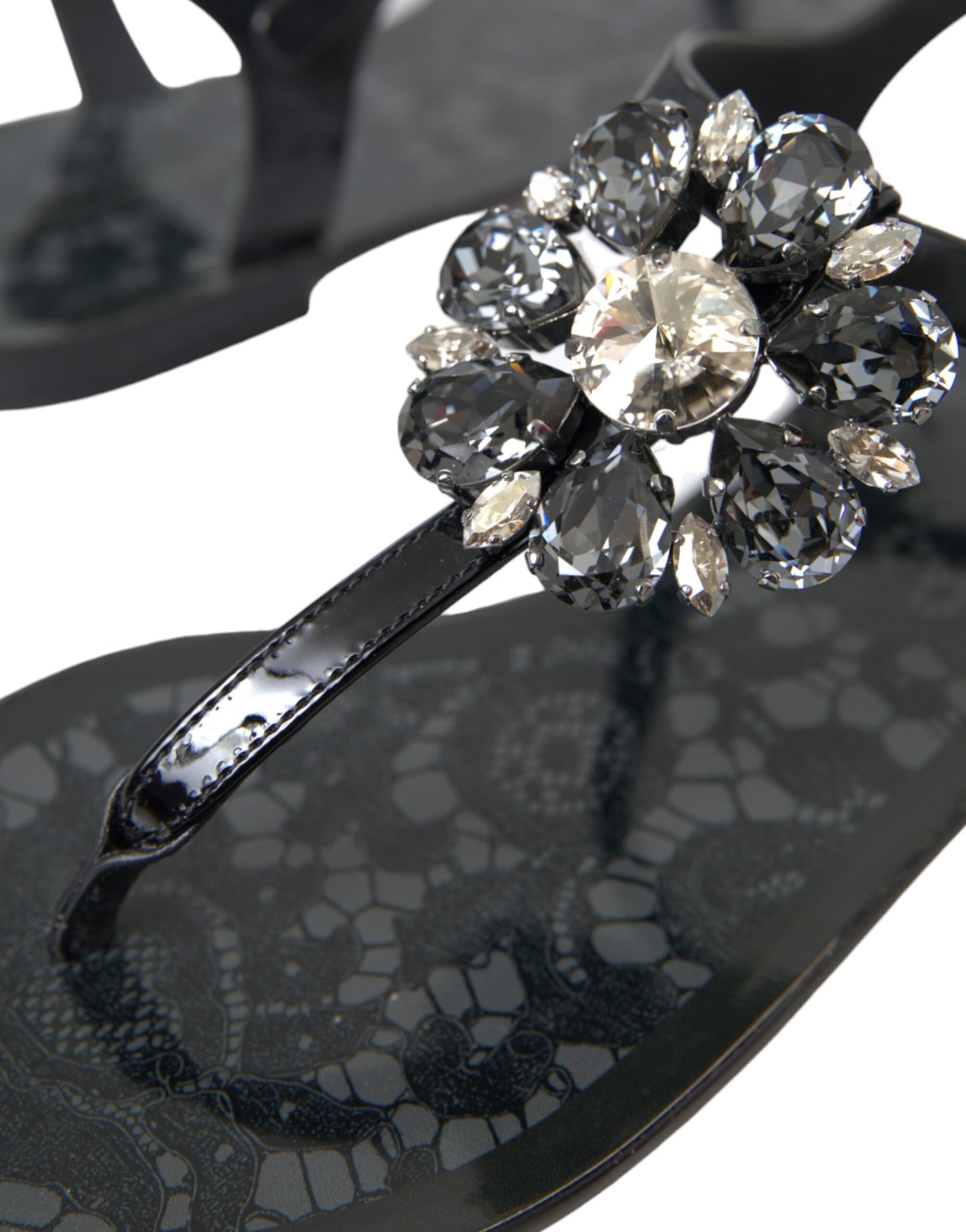 - Black Crystal Flats Sandals Flip Flops Shoes