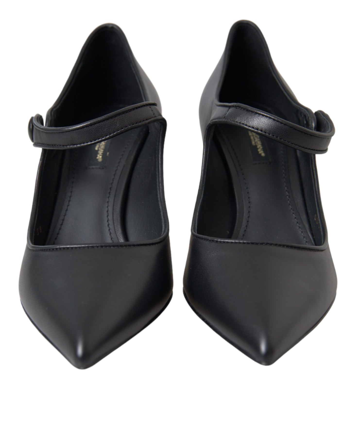 - Black Leather Logo Heels Mary Janes Pumps Shoes