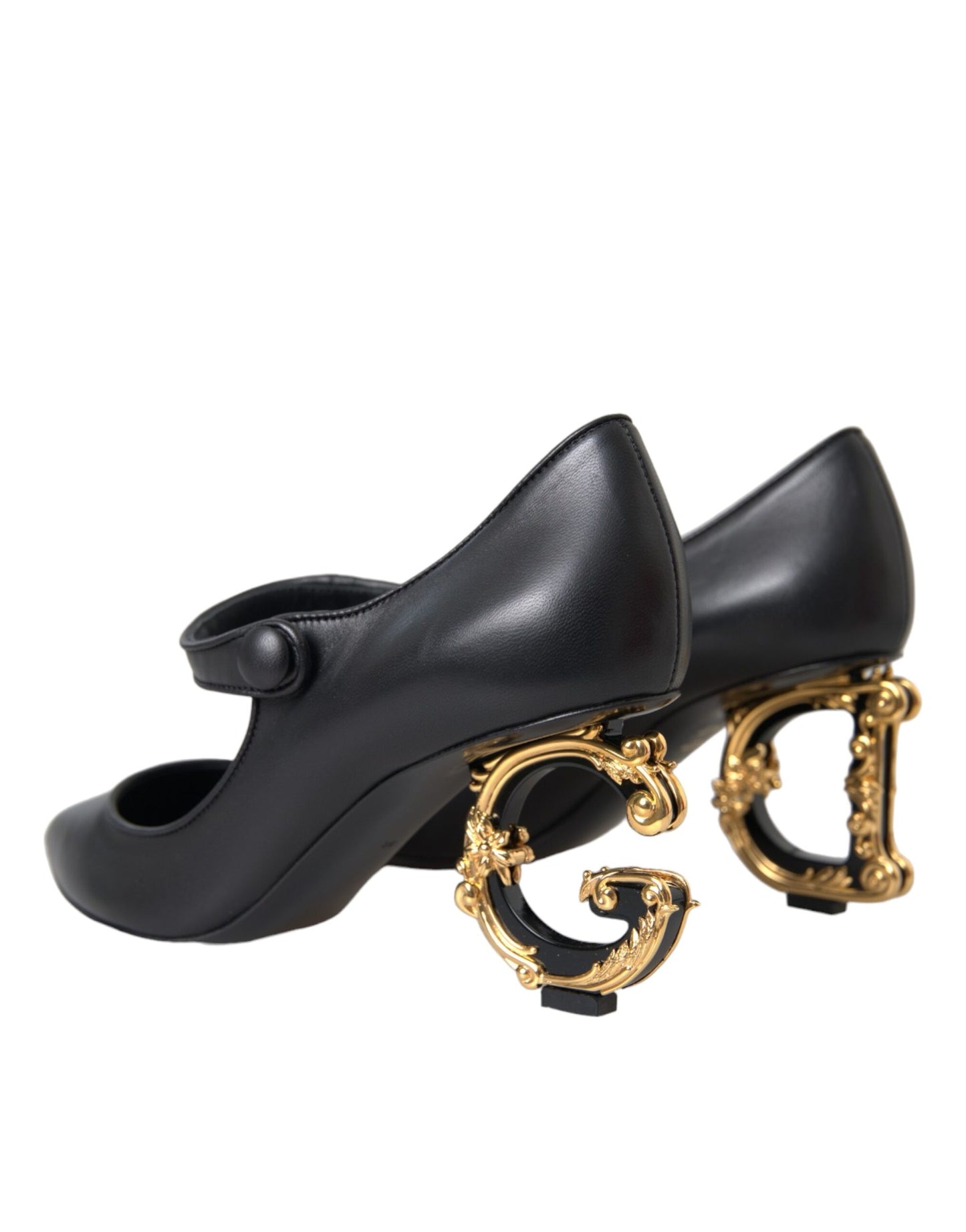 - Black Leather Logo Heels Mary Janes Pumps Shoes