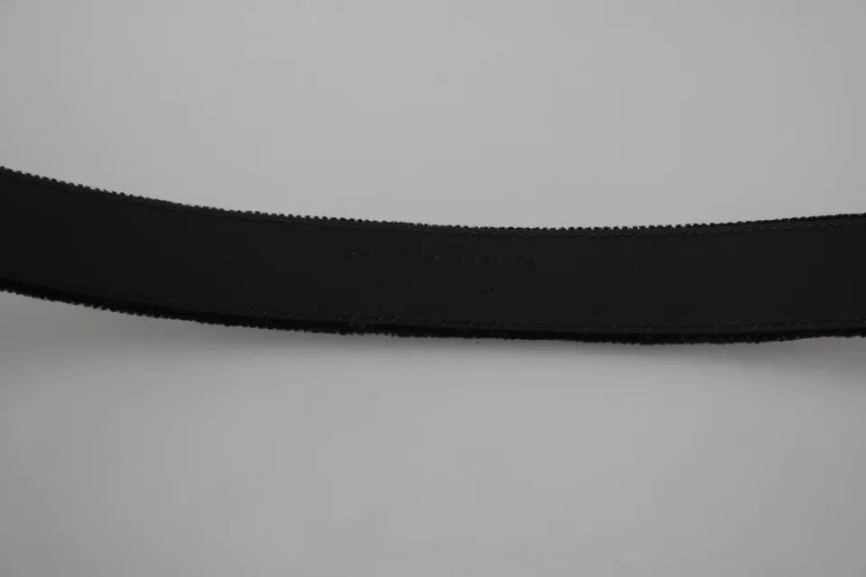 - Black Velvet Silver Tone Metal Buckle Men Belt