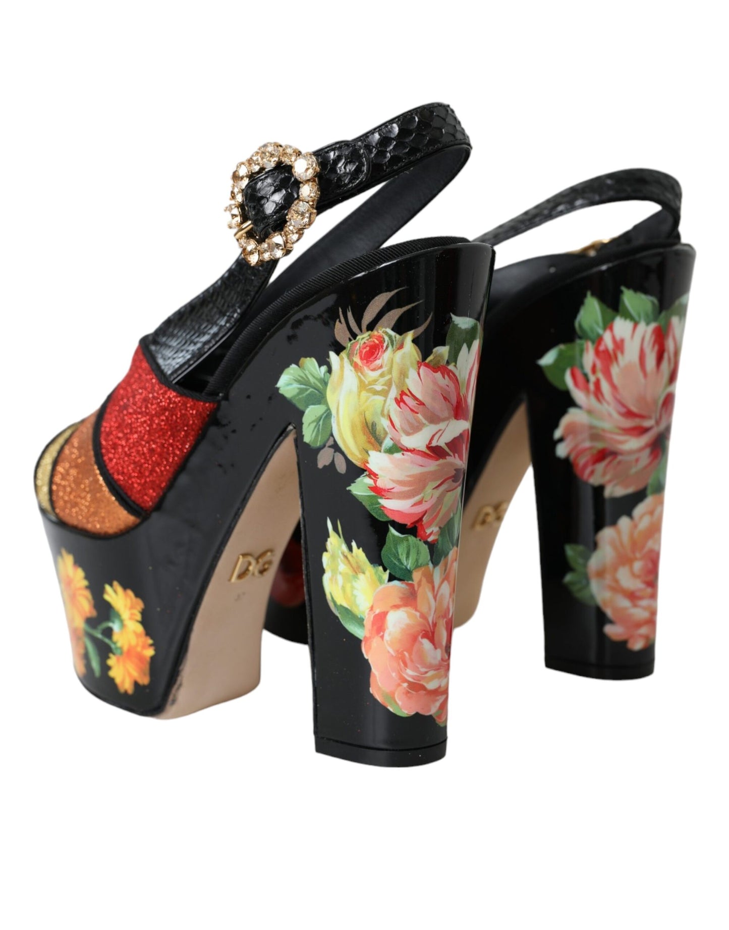 Dolce & Gabbana Multicolor Floral Crystal Platform Sandals