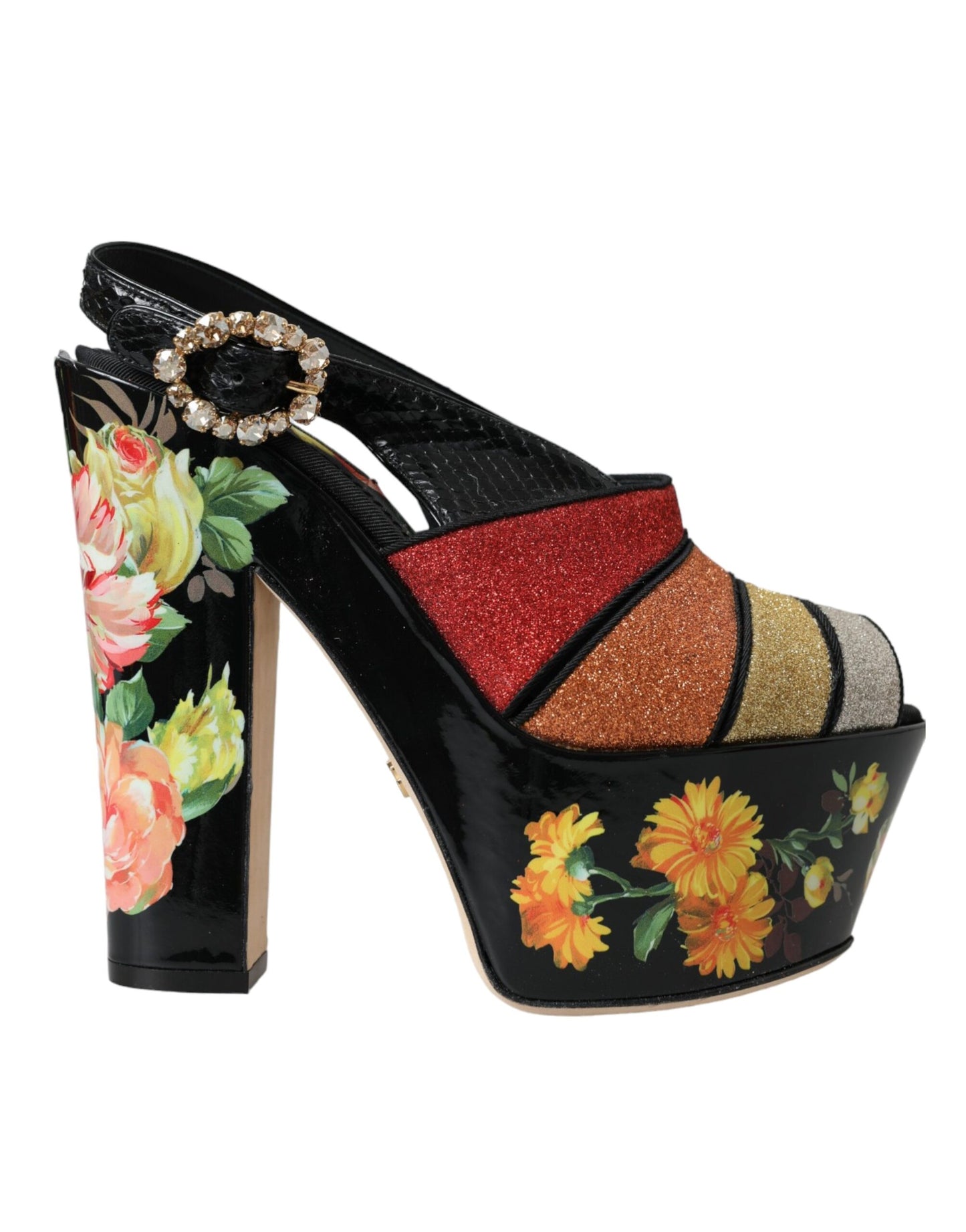 Dolce & Gabbana Multicolor Floral Crystal Platform Sandals