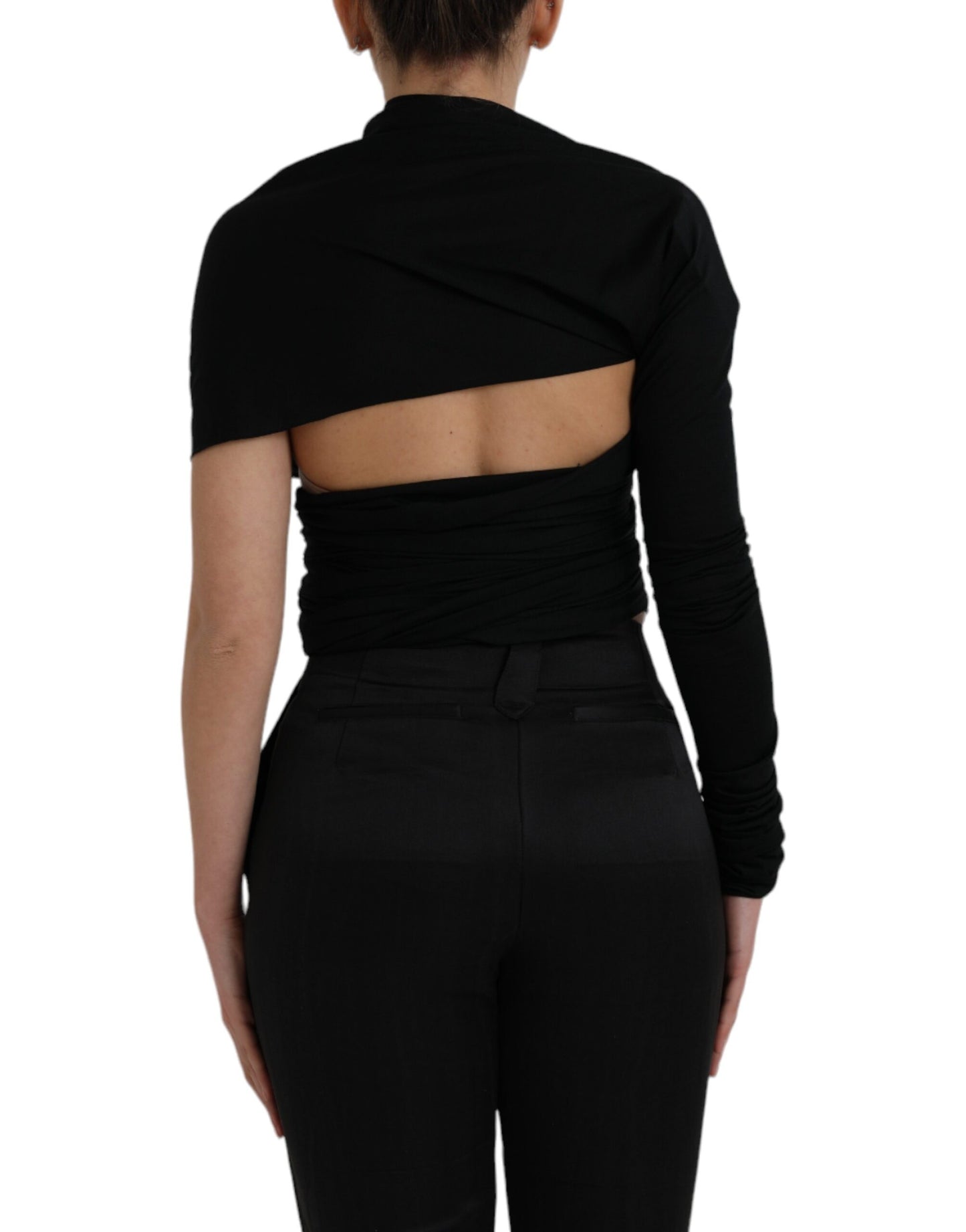 - Black Wool Cutout Asymmetric Long Sleeve Top