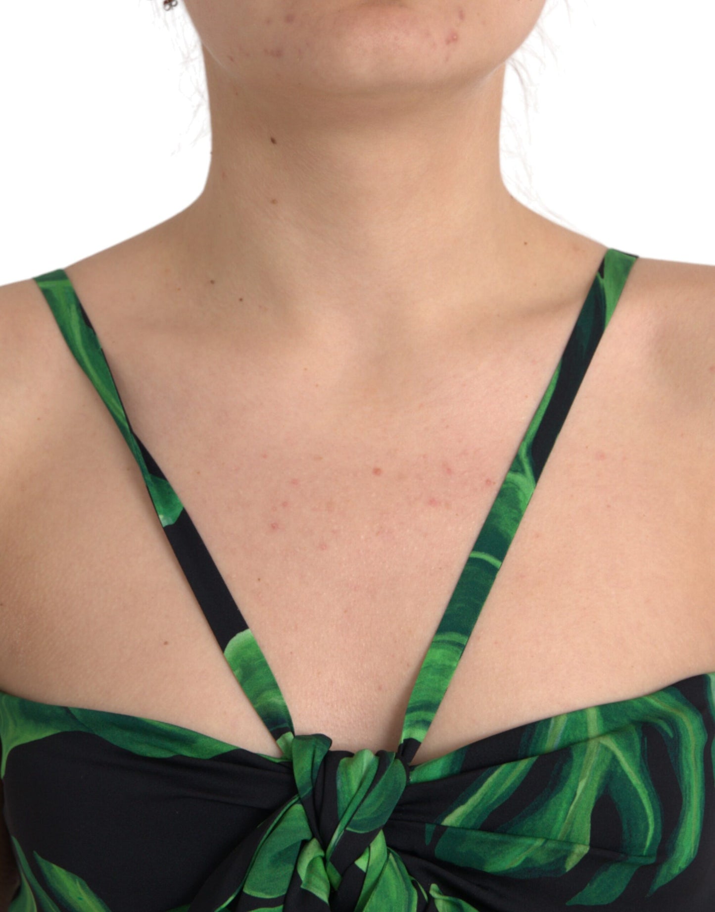 Black Green Leaf Silk Halter Cropped Top - The Luxe Alliance