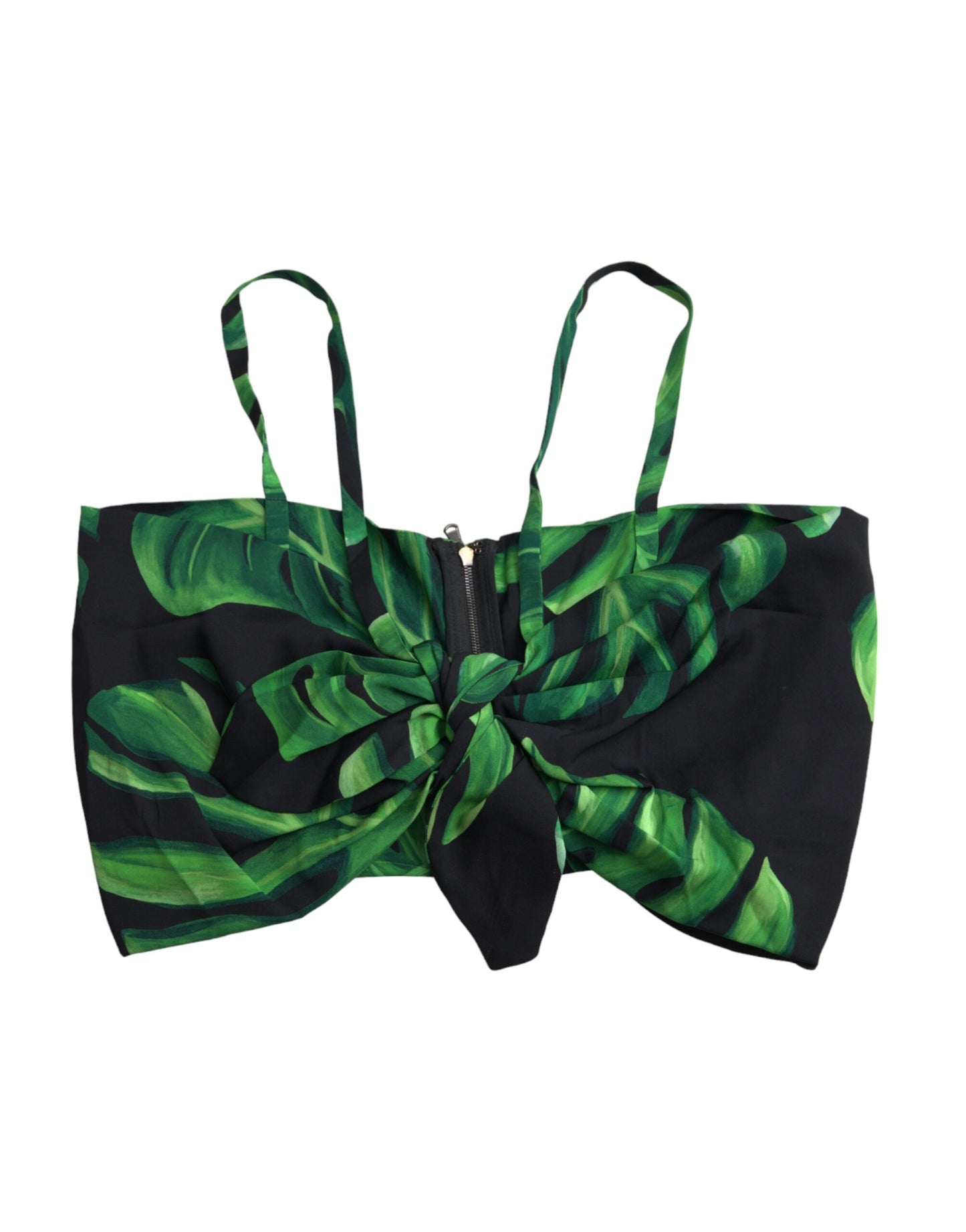 Black Green Leaf Silk Halter Cropped Top - The Luxe Alliance