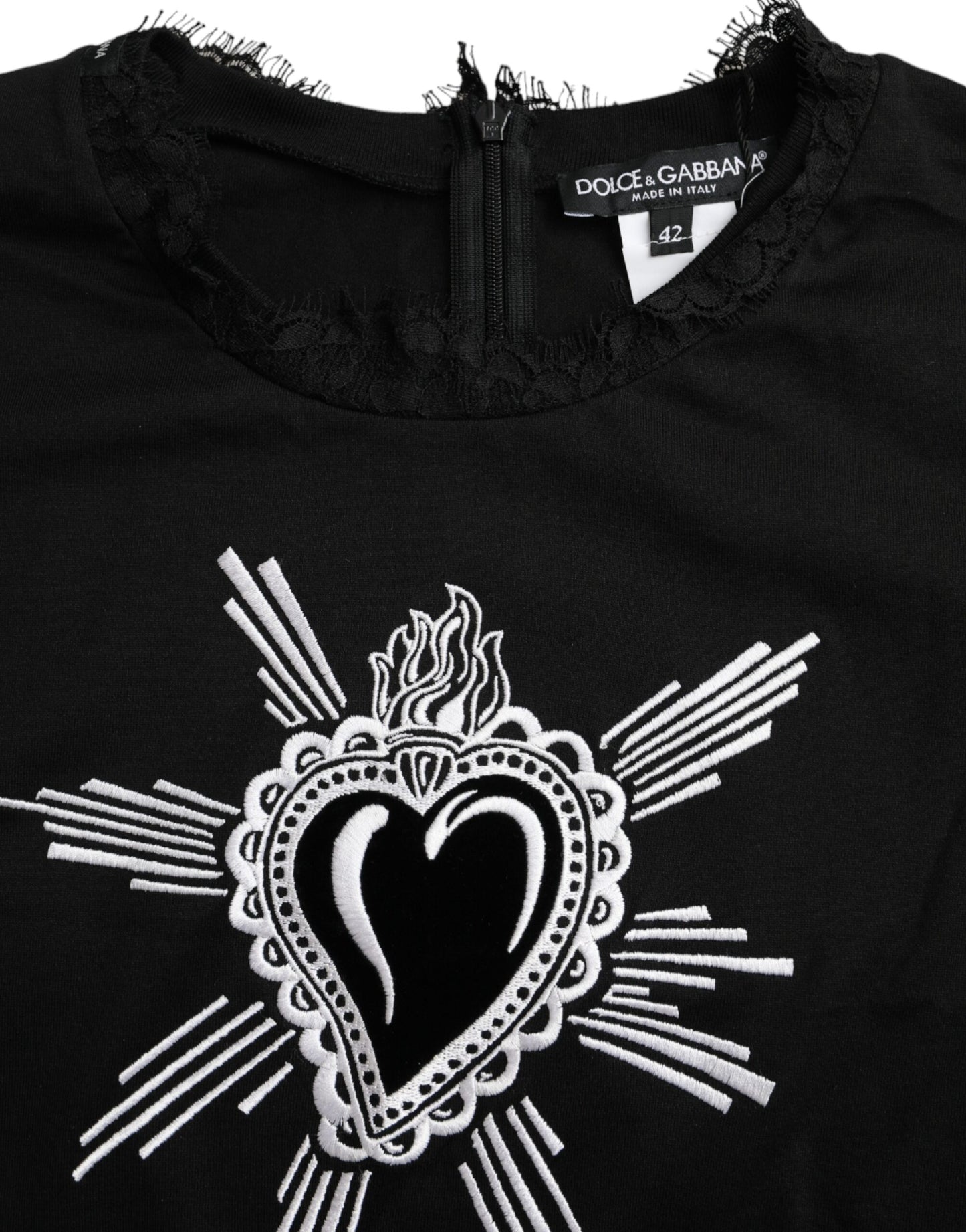 Black Sacred Heart Print Cotton Lace T-shirt - The Luxe Alliance