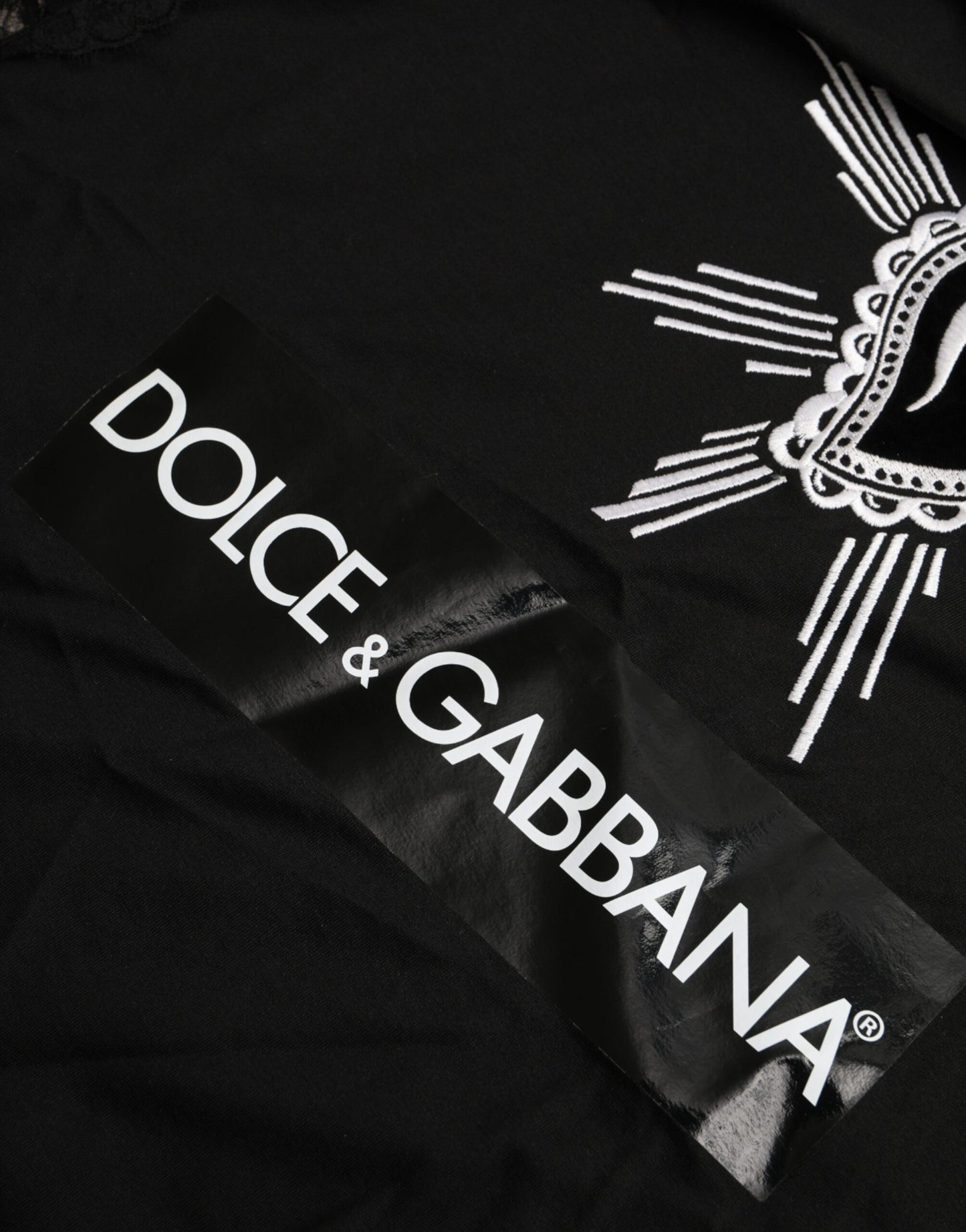 Black Sacred Heart Print Cotton Lace T-shirt - The Luxe Alliance