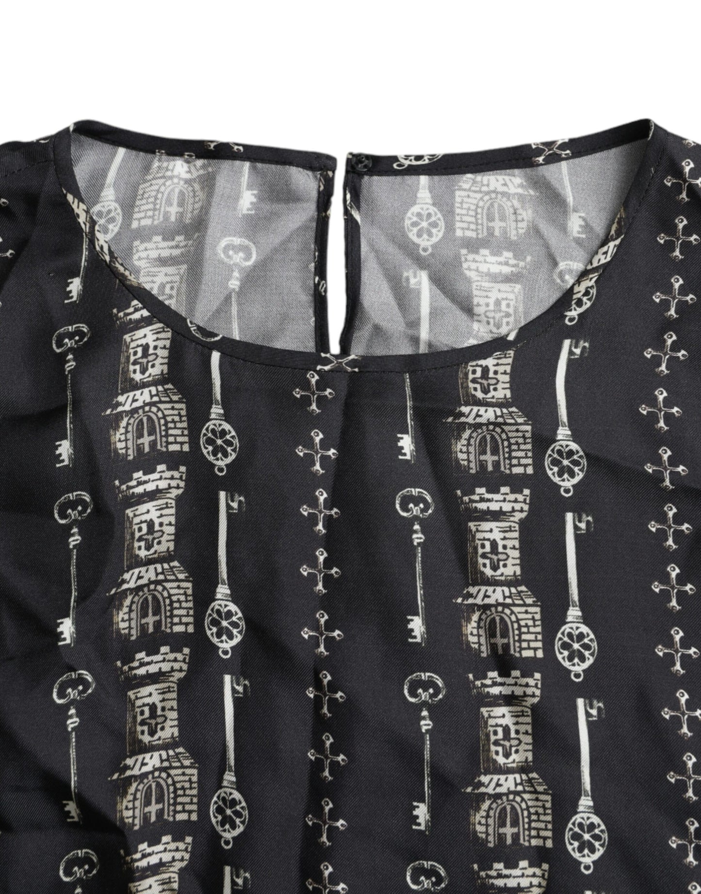 Black Key Castle Print Silk Blouse T-shirt - The Luxe Alliance