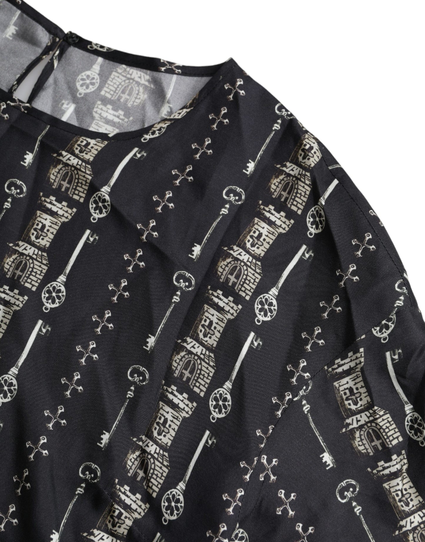 Black Key Castle Print Silk Blouse T-shirt - The Luxe Alliance
