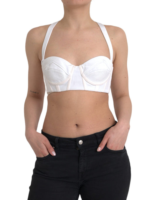 - White Viscose Bustier Sleeveless Cropped Top