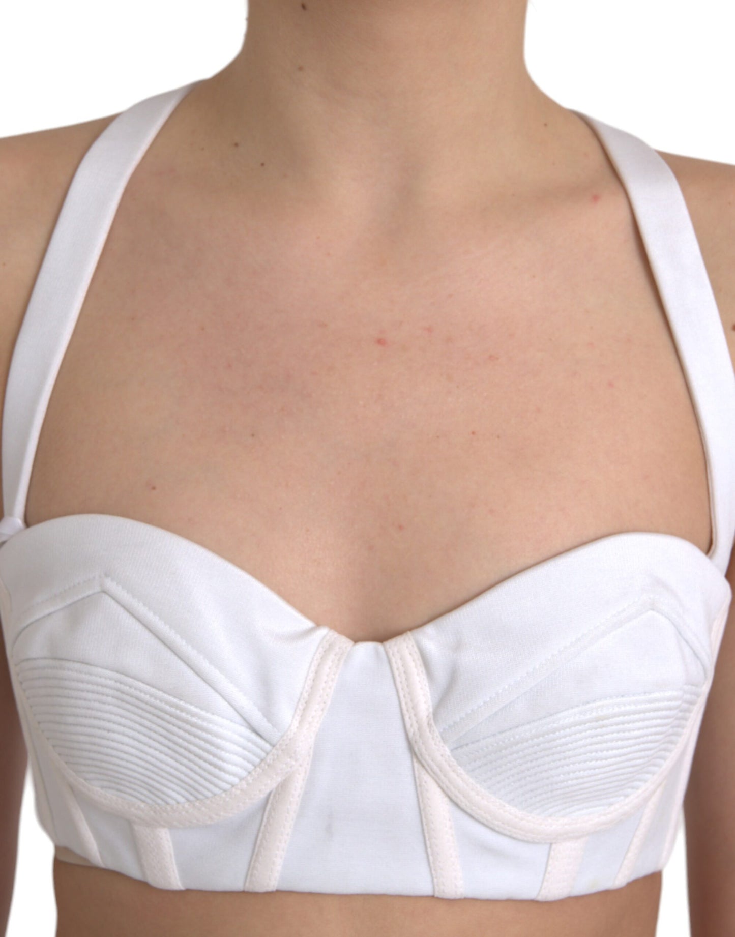 - White Viscose Bustier Sleeveless Cropped Top