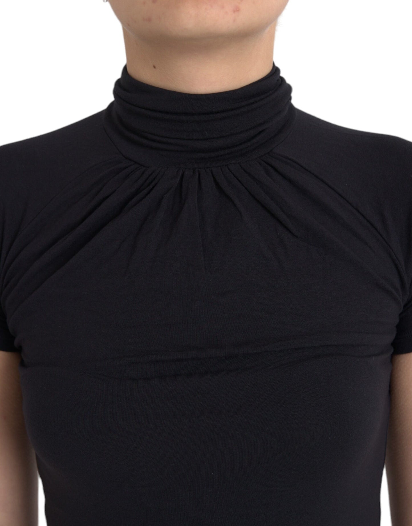 - Black Turtleneck Viscose Short Sleeve Top