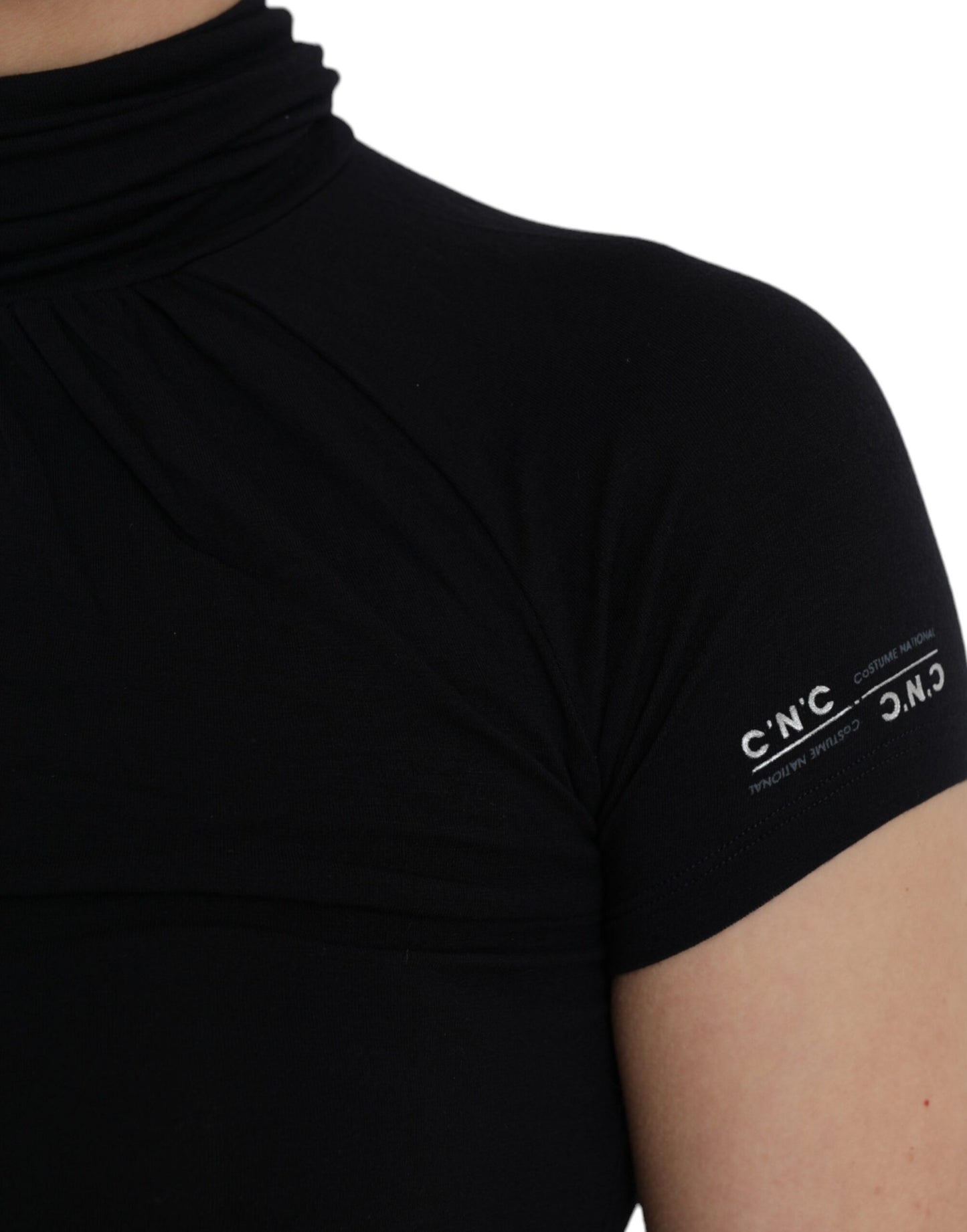 - Black Turtleneck Viscose Short Sleeve Top