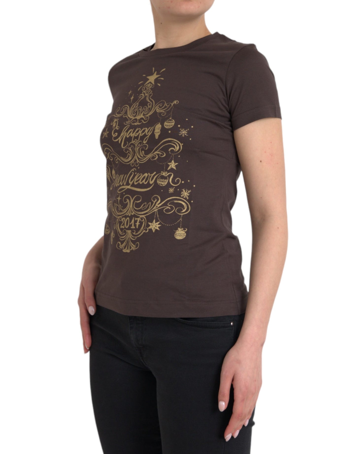 - Brown Crewneck 2017 Motive Print T-shirt