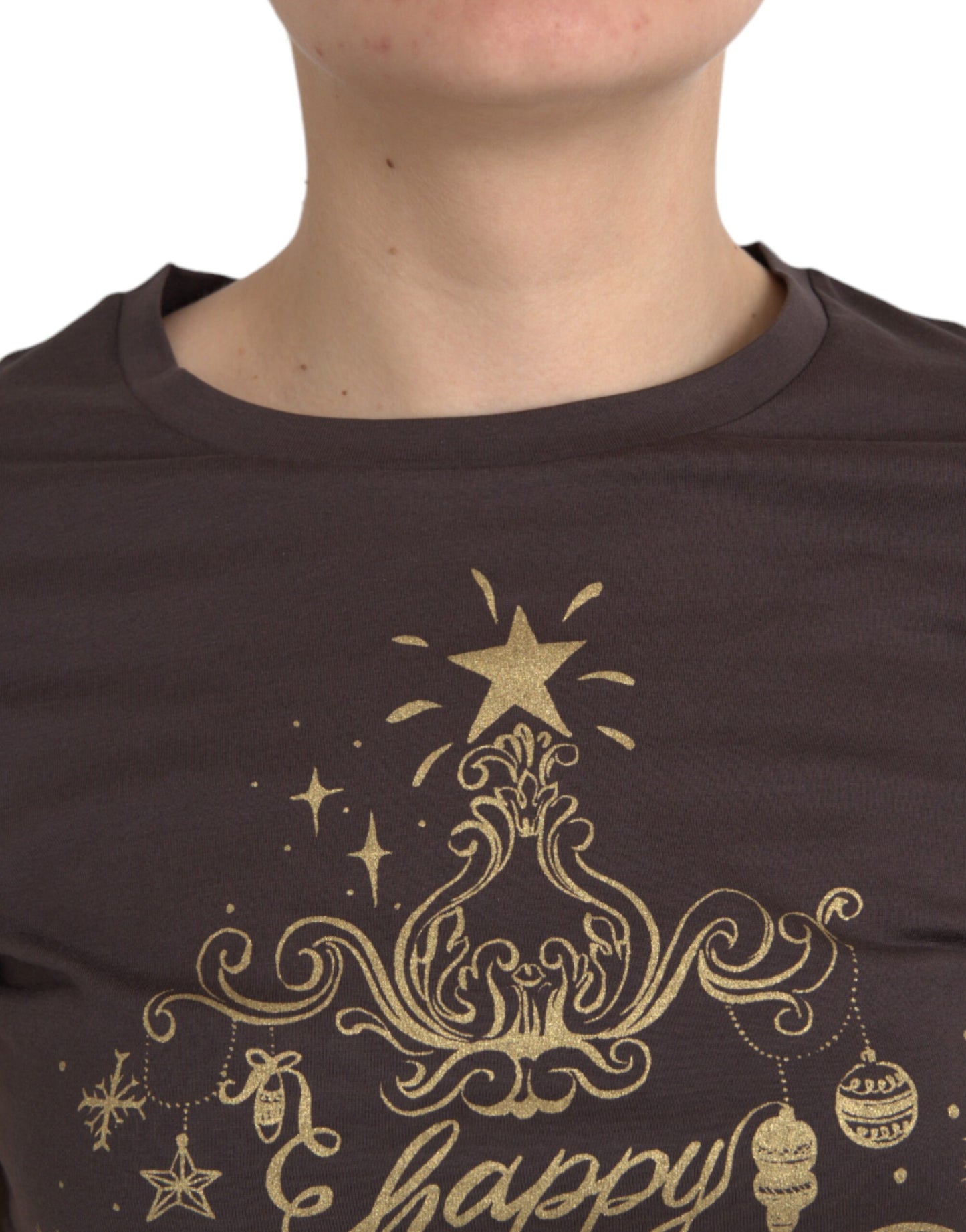 - Brown Crewneck 2017 Motive Print T-shirt