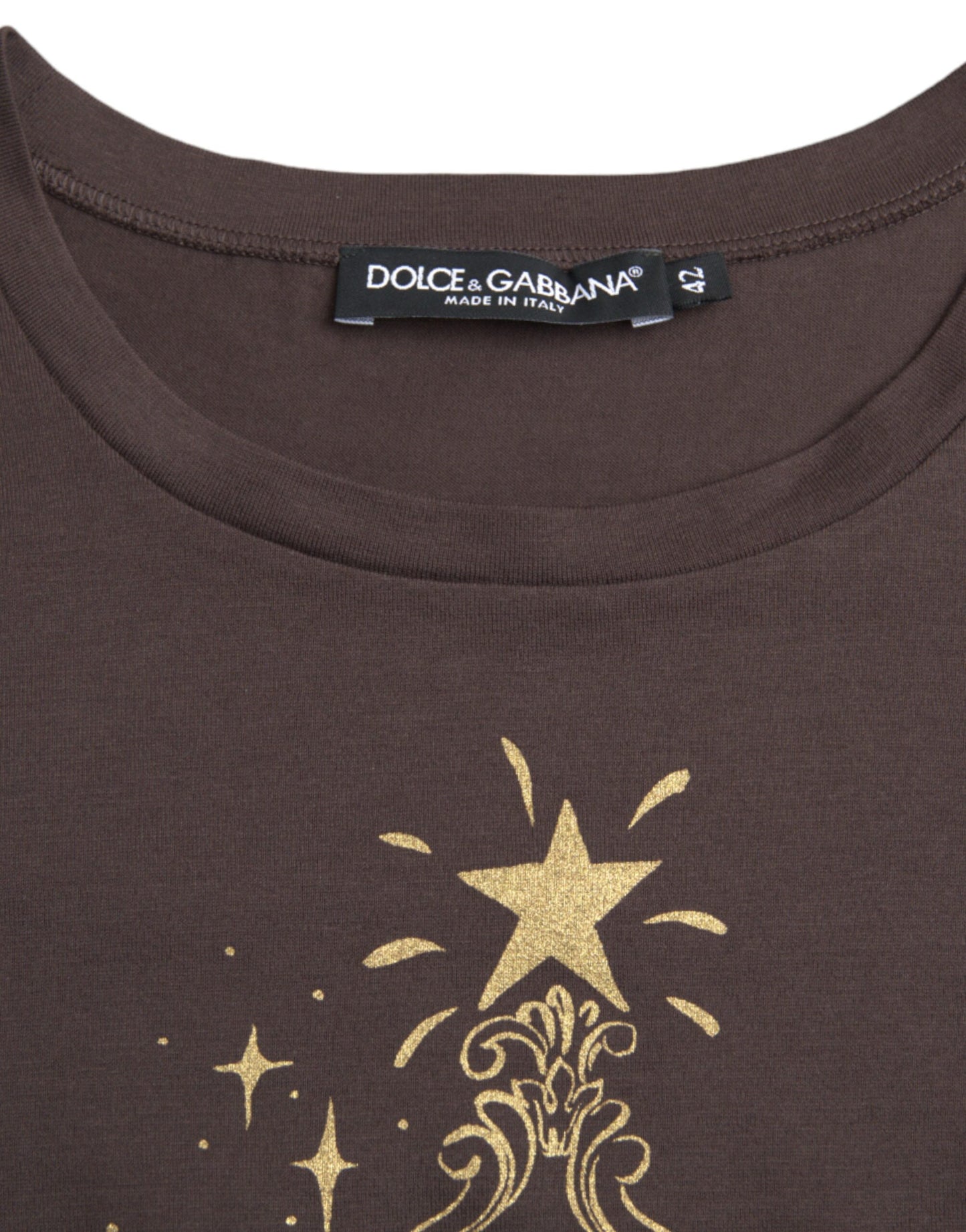 - Brown Crewneck 2017 Motive Print T-shirt