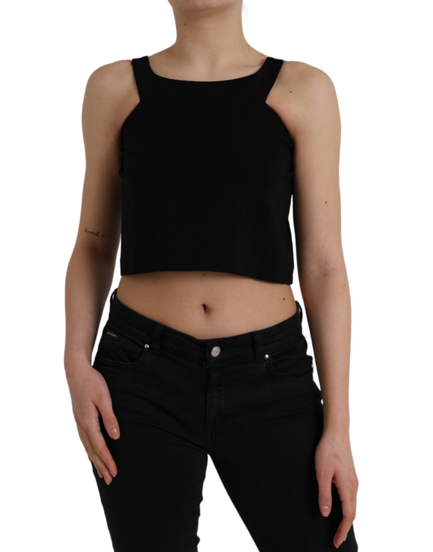 - Black Sleeveless Round Neck Cropped Tank Top