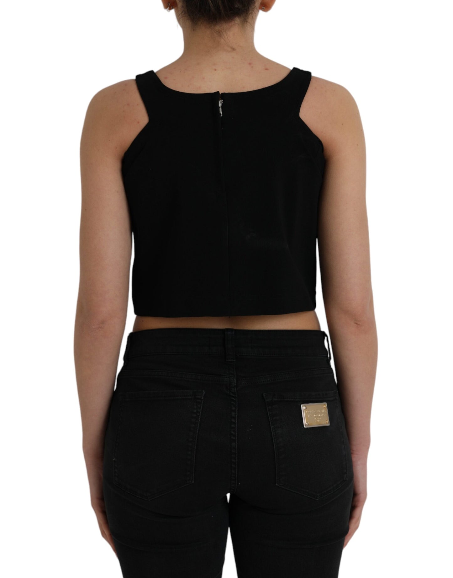 - Black Sleeveless Round Neck Cropped Tank Top