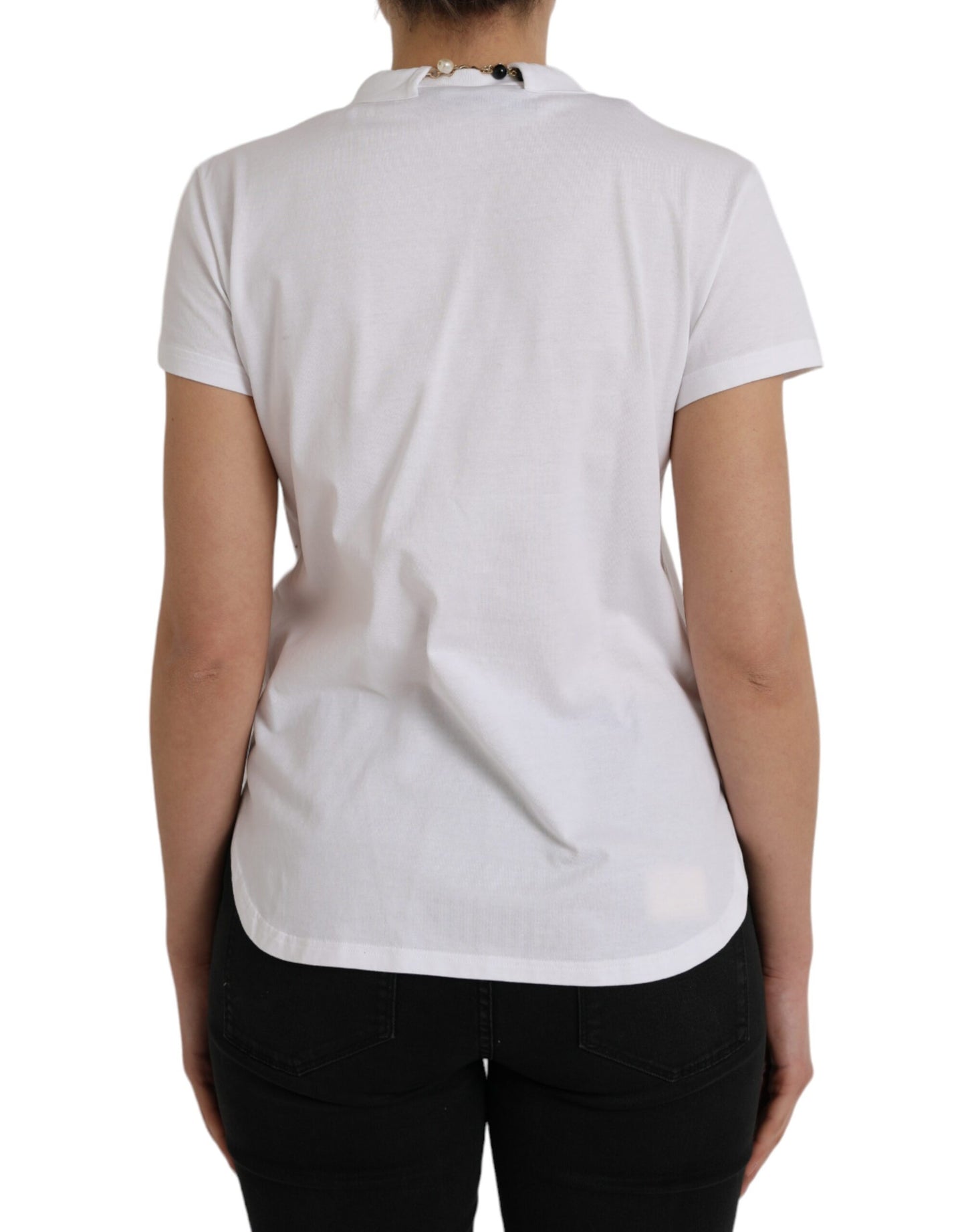 - White Cotton Necklace Short Sleeves T-shirt