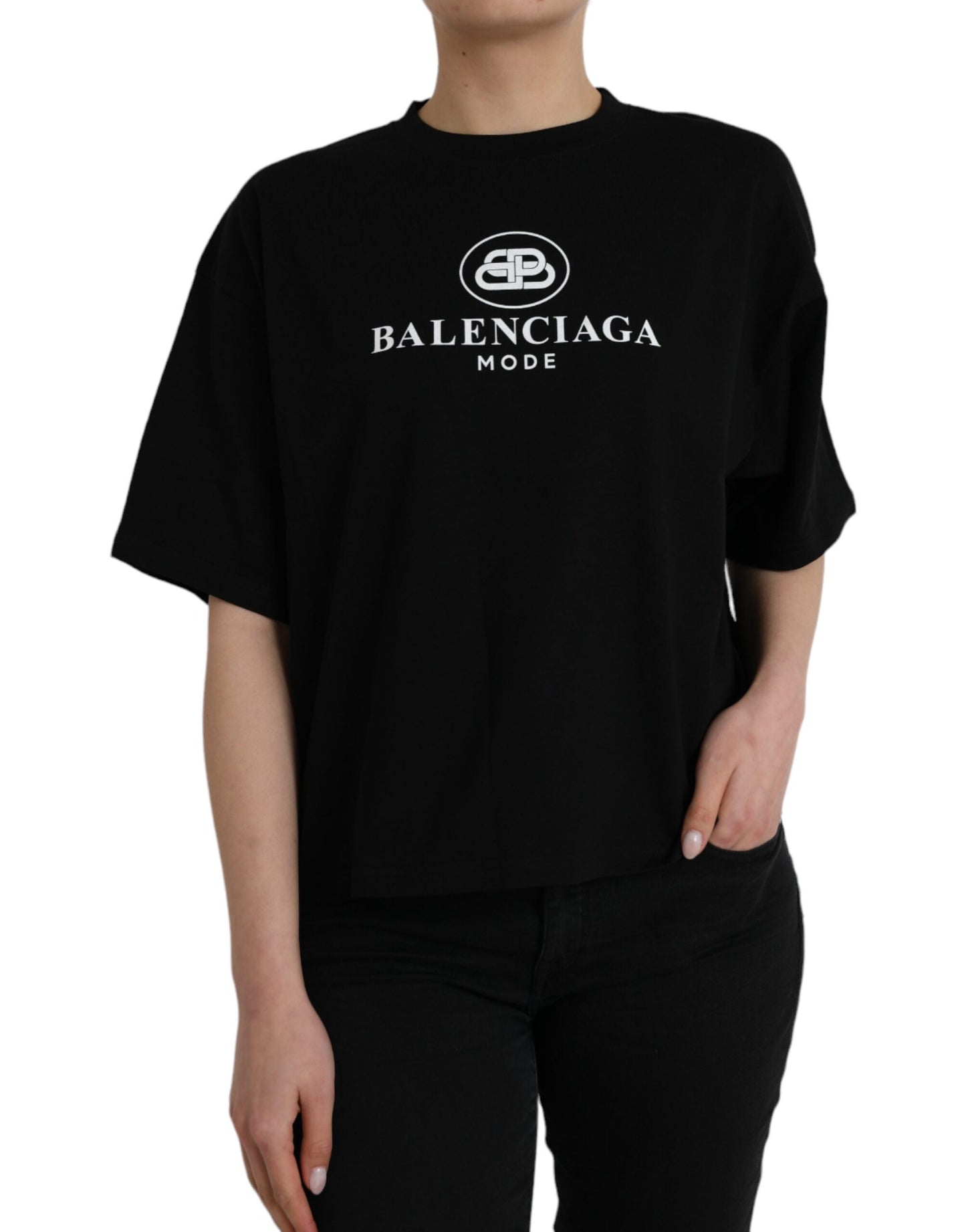 - Black Cotton Logo Crew Neck Short Sleeves T-shirt