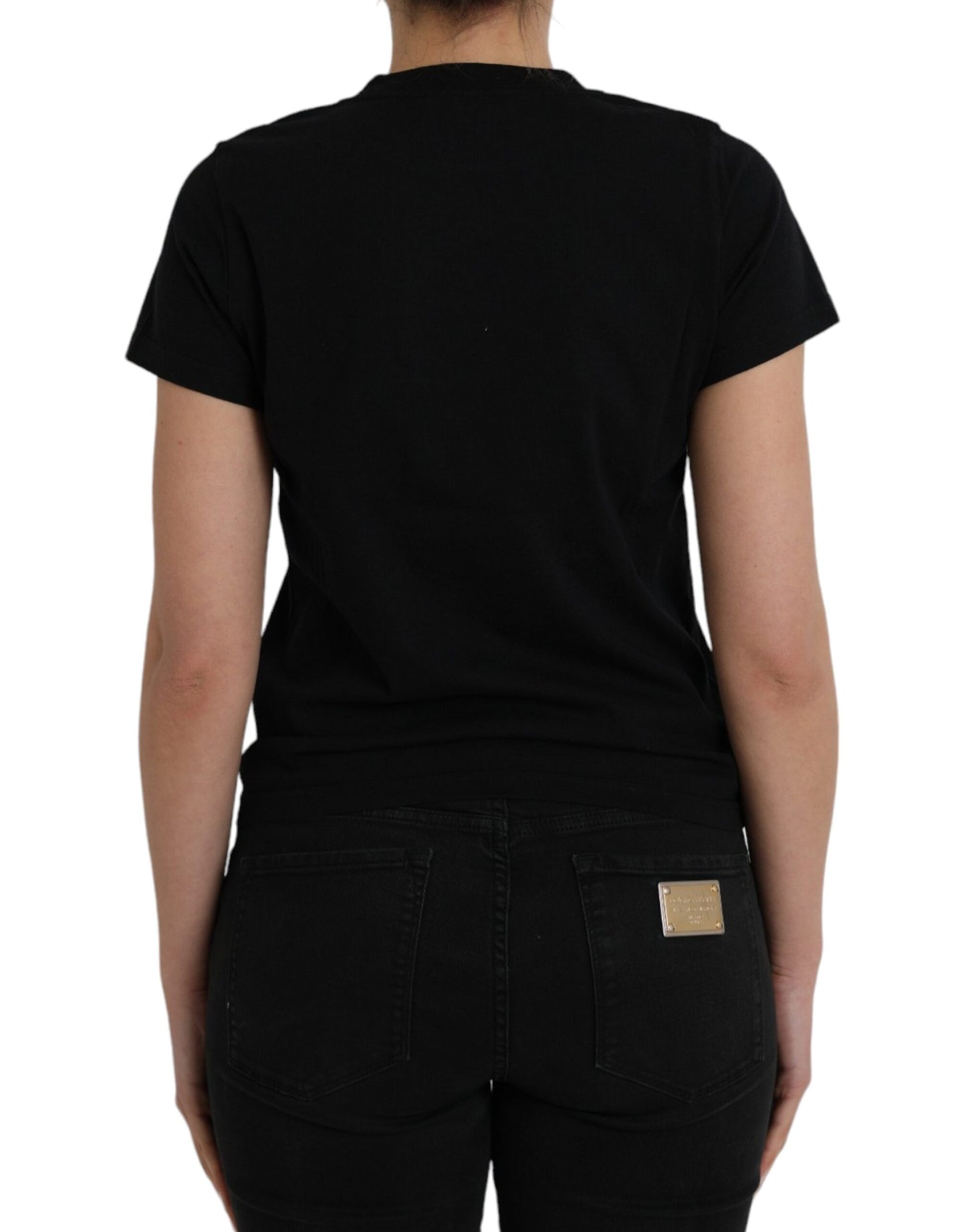 - Black Cotton Logo Print Crew Neck Short Sleeves T-shirt