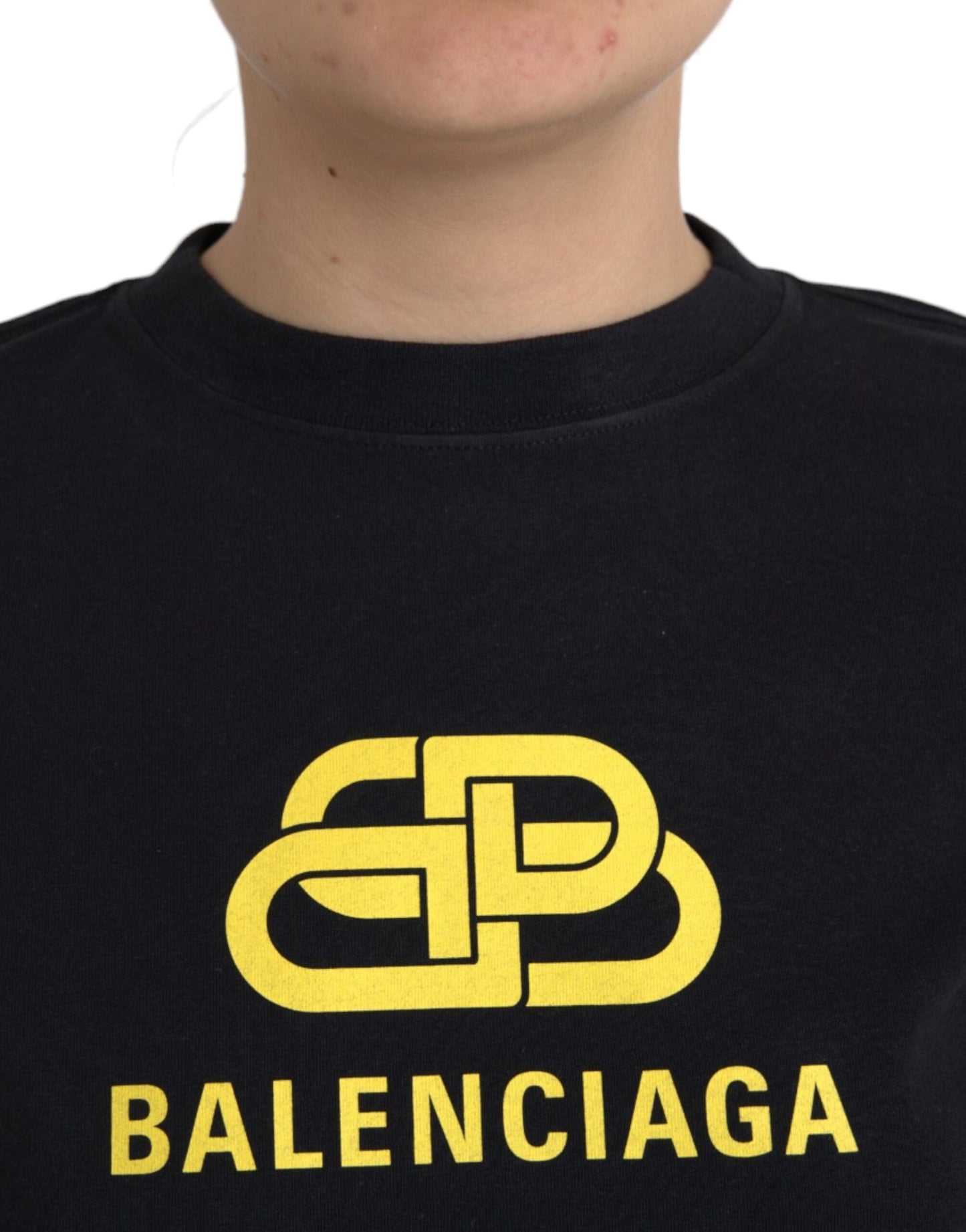 - Black Cotton Logo Print Crew Neck Short Sleeves T-shirt
