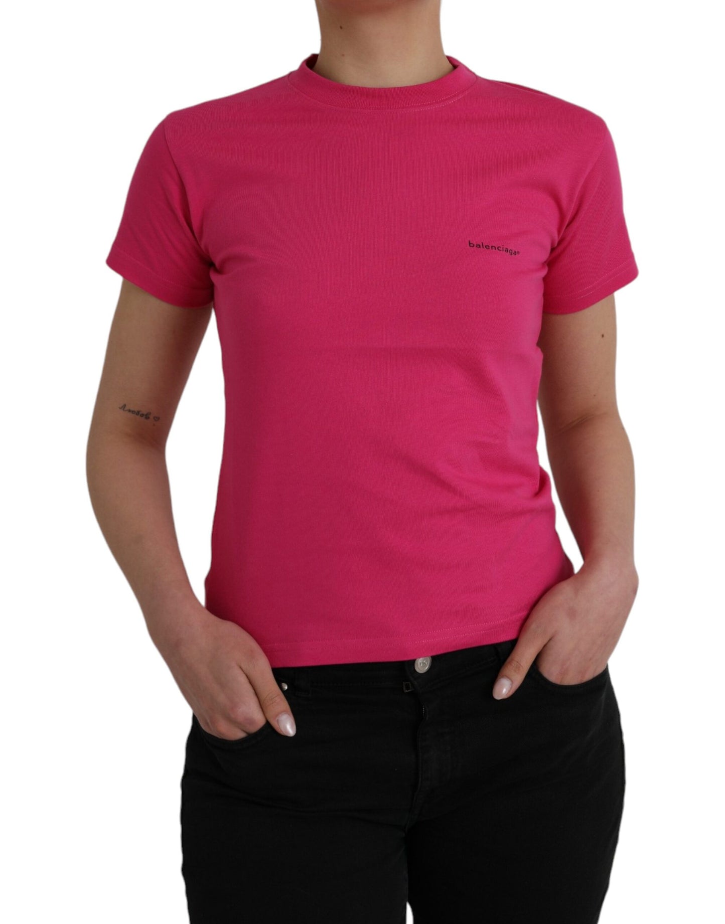 - Pink Cotton Crew Neck Short Sleeves Tee T-shirt