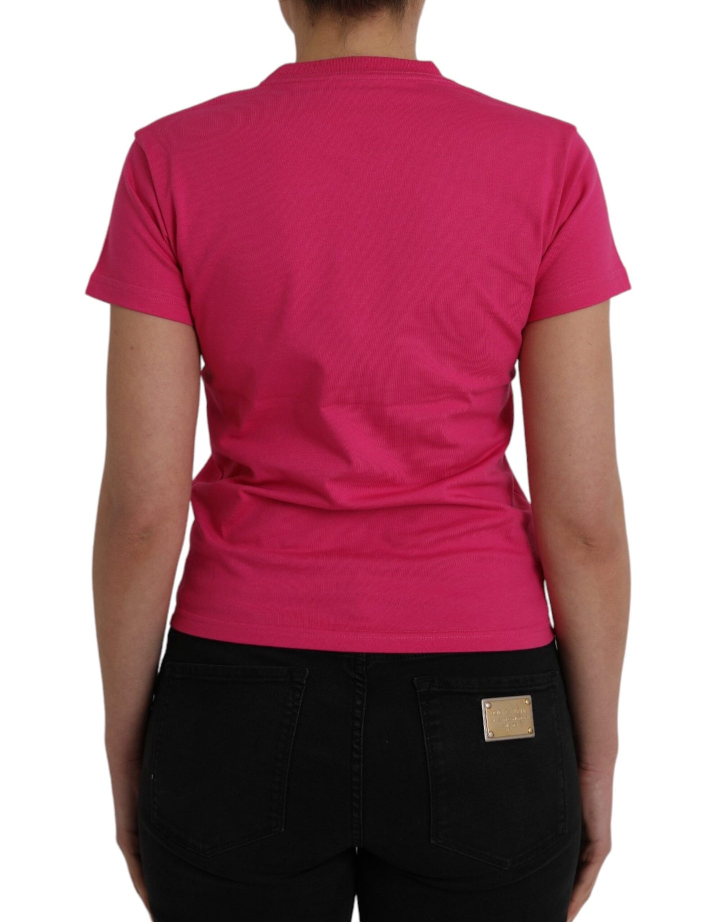 - Pink Cotton Crew Neck Short Sleeves Tee T-shirt