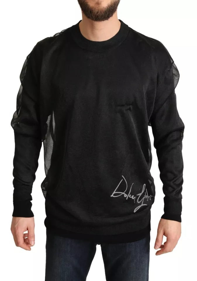 - Black Logo Crewneck Long Sleeve Pullover Sweater