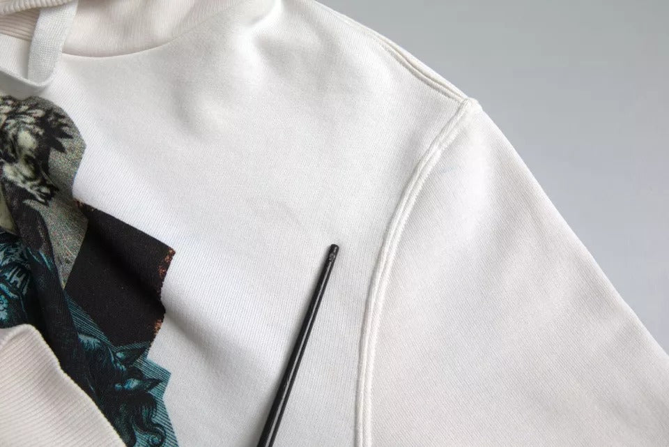 - White Caesar Cotton Hooded Pullover Sweater