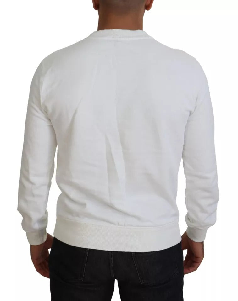- White Logo Cotton Crew Neck Pullover Sweater