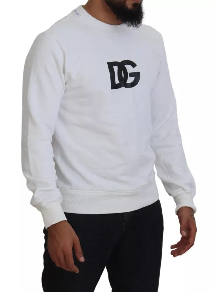- White Logo Cotton Crew Neck Pullover Sweater