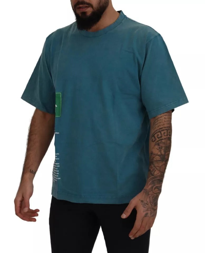 - Blue Logo Print Crewneck Tee Cotton T-shirt