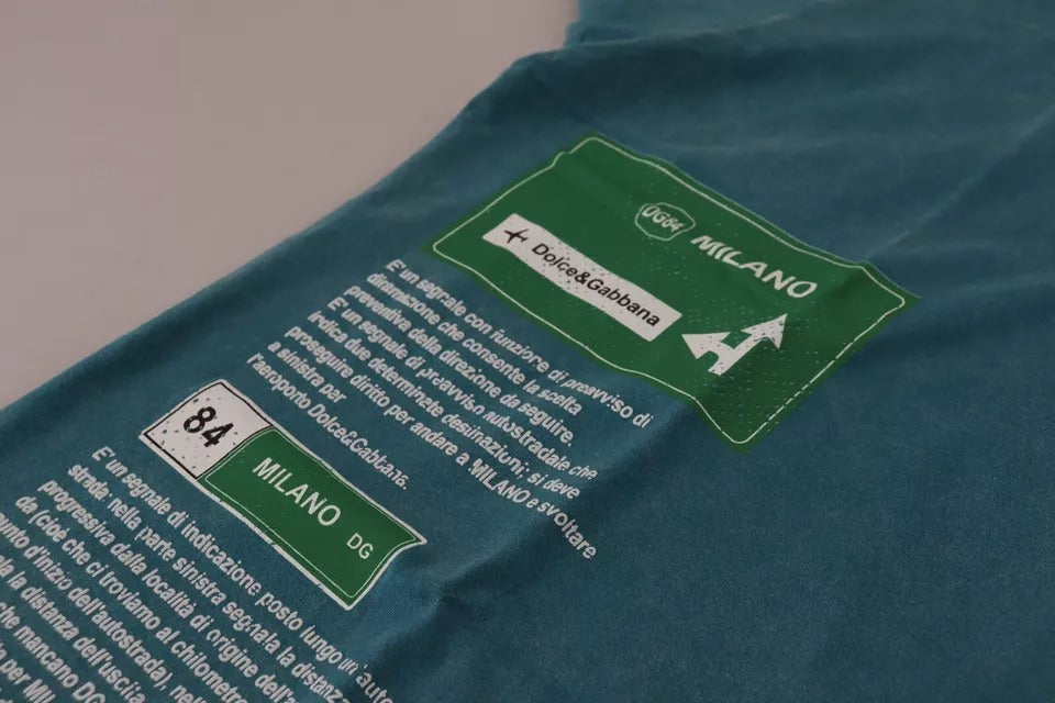 - Blue Logo Print Crewneck Tee Cotton T-shirt