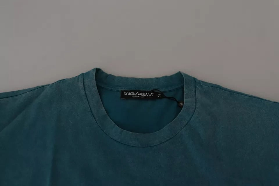 - Blue Logo Print Crewneck Tee Cotton T-shirt