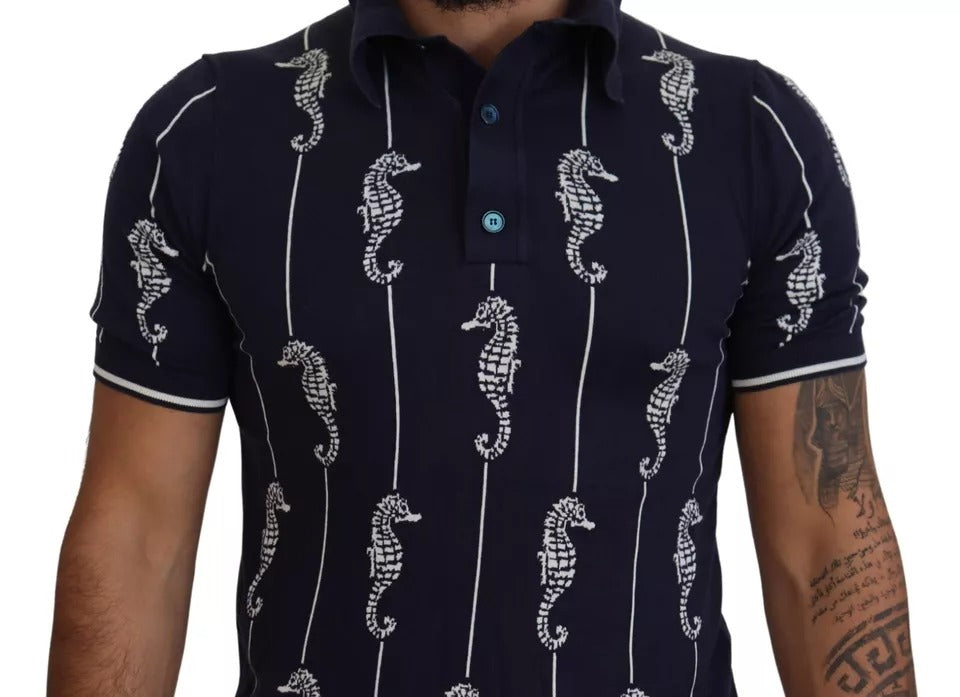 - Dark Blue Sea Horse Collared Polo T-shirt