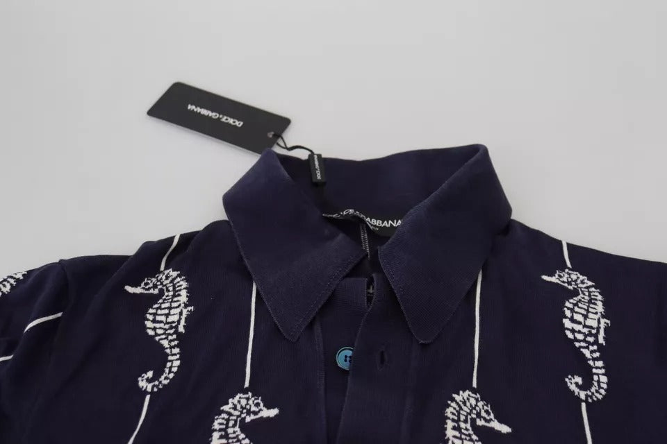 - Dark Blue Sea Horse Collared Polo T-shirt