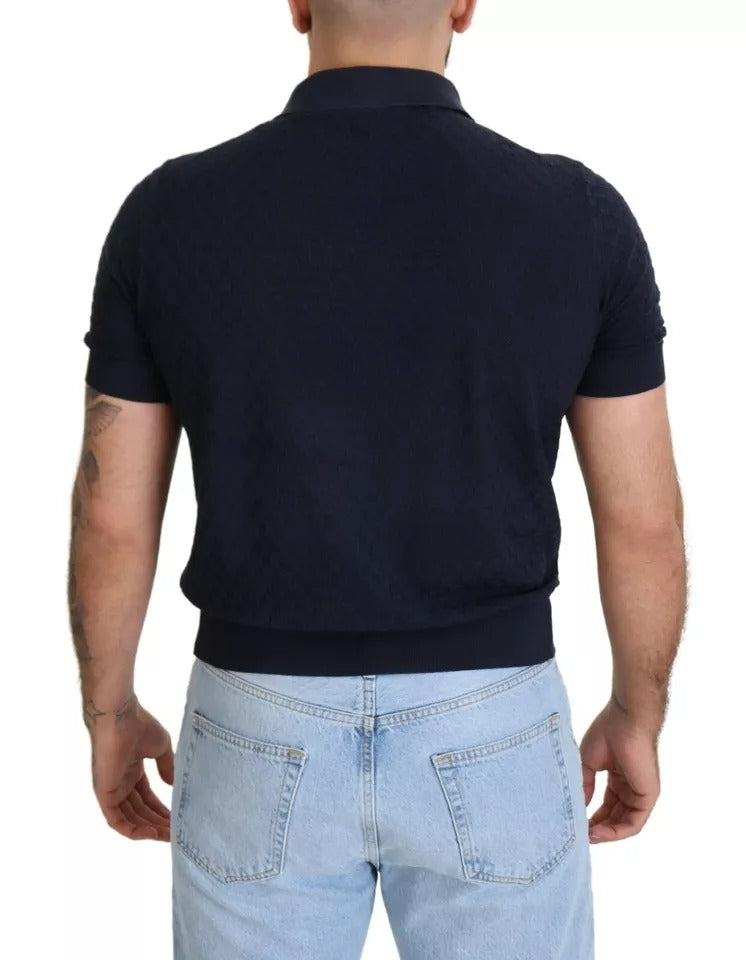 - Dark Blue Collared Polo Casual Silk T-shirt