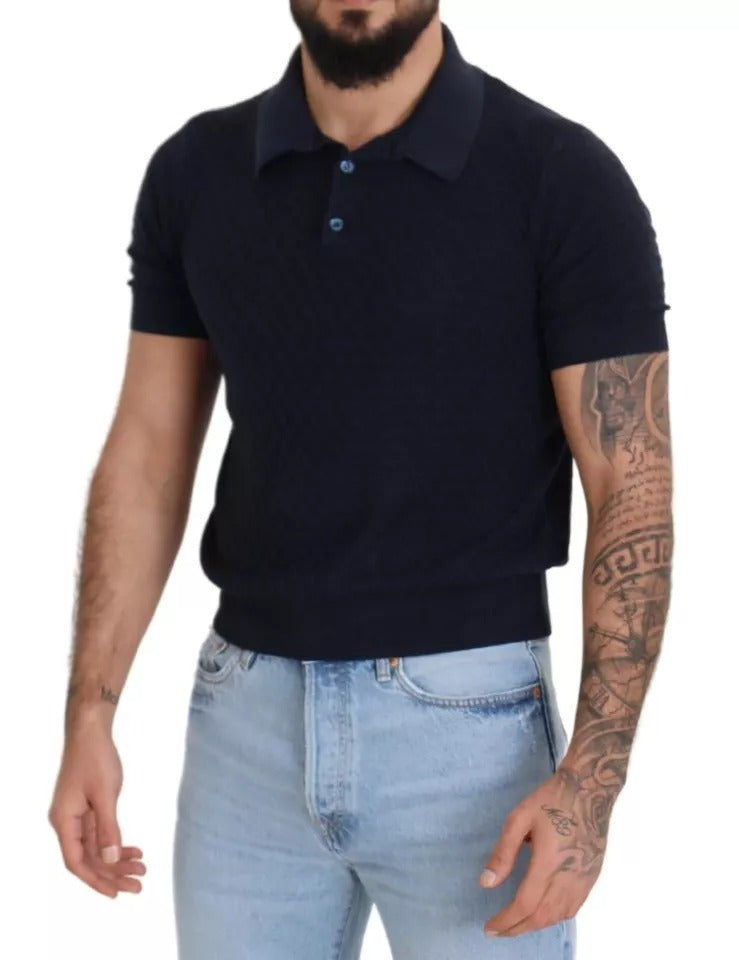 - Dark Blue Collared Polo Casual Silk T-shirt