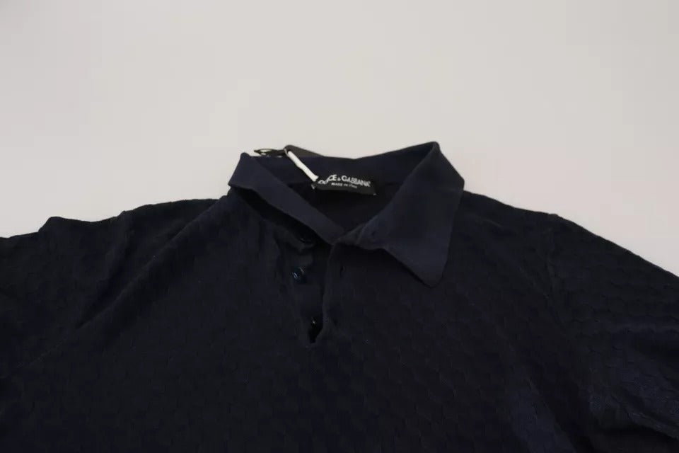 - Dark Blue Collared Polo Casual Silk T-shirt